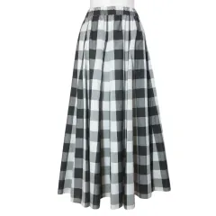 デッサン Dessin 美品 ロング スカート フレア ギンガムチェック ウエストゴム 1 S相当 黒 白 /X