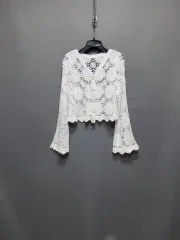 フラワー クロシェ 編み カーディガン