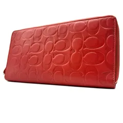 COACH signature leather wallet コーチ シグネチャー スムースカーフレザー ラウンドファスナー レッド 男女兼用 長財布 メンズ レディース