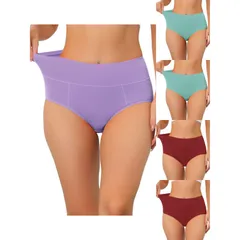 アレグラ ケー レディース アンダーウェア パンツ ハイウエスト プラスサイズ コットン ALLEGRA K 5 Packs Womens Cotton High Waist available In Plusize Tummy Control Underwe