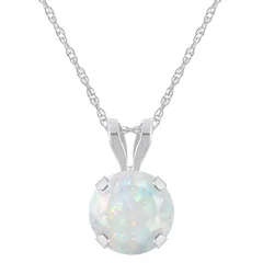Celebration Gems レディース アクセサリー ネックレス・チョーカー・ペンダントトップ レース Celebration Gems 10k Gold Round LabCreated Opal Pendant Necklace 10k White
