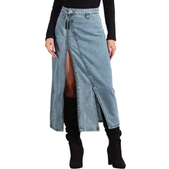 アレグラ ケー レディース ボトムスカート デニム ALLEGRA K Jean Skirt with Pockets for Womens Denim Zipper Front Split Long Skirts Blue ブルー