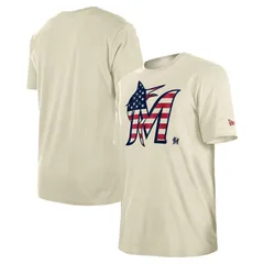ニューエラ メンズ トップス Tシャツ Mens New Era Creamiami Marlins 4th of July Flag Fill TShirt Mrl Beige ベージュ
