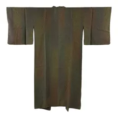 【美品】 道中着 身丈124.5cm 裄丈66cm M 和装コート 幾何学模様 縦ぼかし 茶緑色 正絹 逸品 【中古】