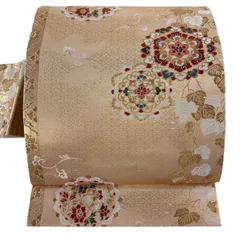 【美品】 名古屋帯 優品 華文 草花 金糸 刺繍 金色 正絹 【中古】