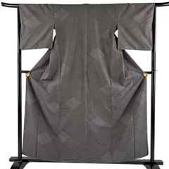 紬 身丈159.5cm 裄丈65cm M 袷 亀甲絣 灰色 正絹 秀品 【中古】