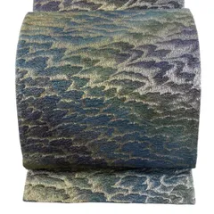 【美品】 袋帯 秀品 幾何学 金糸 箔 青紫 全通 正絹 【中古】