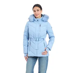 ロンドンフォグ レディース アウター ジャケット・ブルゾン コート Womens London Fog Faux Fur Trim Hood Belted Puffer Coat Chambrayのサムネイル