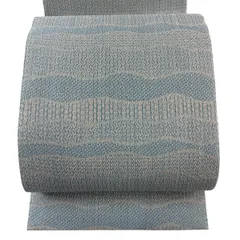 名古屋帯 秀品 八寸名古屋帯 松葉仕立て 幾何学 よろけ縞 水色 正絹 【中古】