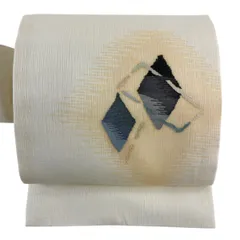 【美品】 名古屋帯 秀品 夏帯 菱 クリーム 正絹 【中古】