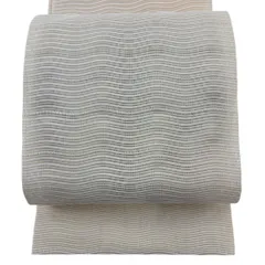 【美品】 名古屋帯 秀品 夏帯 絽 八寸名古屋帯 松葉仕立て トンネル仕立て よろけ縞 ベージュ 正絹 【中古】