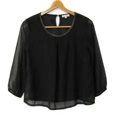 ロペピクニック ブラウス シャツ トップス プルオーバー 長袖 シアー レディース 38サイズ 黒×ゴールド ROPE PICNIC 【中古】