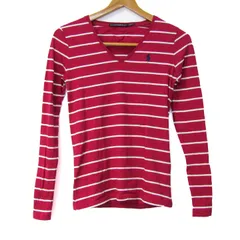 ラルフローレンスポーツ 長袖Ｔシャツ トップス Vネック ボーダー柄 レディース XSサイズ ピンク×白 RALPH LAUREN SPORT 【中古】