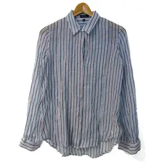 セオリー 長袖シャツ トップス ストライプ柄 シルク レディース Sサイズ 赤×青 theory 【中古】