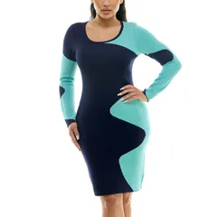 ニナレオナルド レディース トップス ワンピース リブ カラーブロック Womens Nina Leonard Colorblock Ribbedress Navy Mint ネイビーのサムネイル