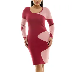 ニナレオナルド レディース トップス ワンピース リブ カラーブロック Womens Nina Leonard Colorblock Ribbedress Dark Rouge Dusty Roseのサムネイル