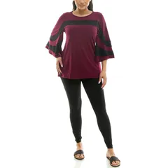 ニナレオナルド レディース トップス ワンピース パンツ カラーブロック Womens Nina Leonard Colorblock Top Pantset Wine Black ブラックのサムネイル