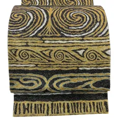 【美品】 袋帯 名品 幾何学模様 箔 金糸 黒 六通 正絹 【中古】