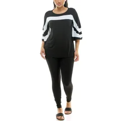 ニナレオナルド レディース トップス ワンピース パンツ カラーブロック Womens Nina Leonard Colorblock Top Pantset Black Ivory アイボリーのサムネイル