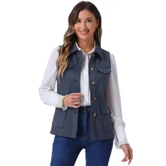 アレグラ ケー レディース アウター ジャケット・ブルゾン ベスト スエード ノースリーブ ALLEGRA K Womens Rustic Sleeveless Jacket Button Up Faux Suede Utility Anorak Cargo
