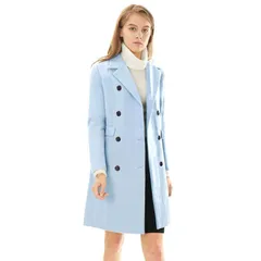 アレグラ ケー レディース アウター ジャケット・ブルゾン コート ALLEGRA K Womens Notched Lapel Collar Double Breasted Mid Length Overcoat Blues