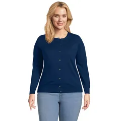 ランズエンド レディース アウター ニット・セーター プラスサイズ コットン カーディガン Plusize Lands End Fine Gauge Cotton Cardigan Sweater Deep Sea Navy ネイビー