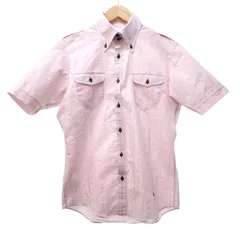 バーバリーブラックレーベル BURBERRY BLACK LABEL ストライプシャツ ボタンダウン ロゴ刺繍 サファリ 半袖 ピンク 2 約M