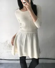 Burberry バーバリー ブルーレーベル アイボリー ケーブル ニット ワンピース