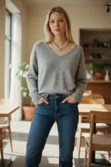 (新品) Vネック ニット オーバーサイズ ルーズフィット