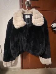 クロップド フック ファー カラ バイカラー ジャケット (状態良し)