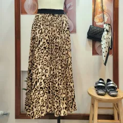 レオパード プリーツ ロング丈スカート