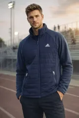 アディダス ネイビー キルティング フリース ジャケット