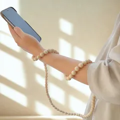 SANDY☆1本タイプ☆ウッド ビーズ スマホ ショルダー ストラップ 軽量 天然 木 製 ウォレット チェーン キーチェーン バッグ チェーン キーホルダー 携帯 ショルダー 斜め掛け 木のビーズ ストラップ メガネストラップ ペット リード KASUGAR