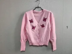 ピンク 蝶 刺繍 Vネック カーディガン 44-55サイズ