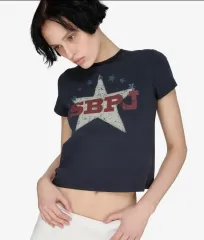 サンバーンプロジェクト プリンティング クロップド 半袖 Tシャツ ネイビー