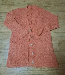 オレンジ ブークレ ロング カーディガン 66まで可能^^