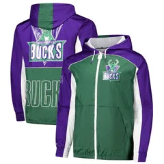 ミッチェルネス メンズ アウター ジャケット・ブルゾン Mens Mitchell Ness GreenPurple Milwaukee Bucks Hardwood Classics Big Shoのサムネイル