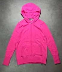 GAP ギャップ ニットパーカー ジップアップ レディース S ピンク 蛍光 ネオンカラー ウール混 ナイロン 伸縮性 美シルエット 羽織り カジュアル 春秋 古着 肩幅35cm 身幅41cm 着丈59cm 袖丈55cm