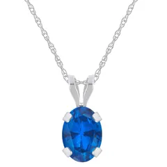 Celebration Gems レディース アクセサリー ネックレス・チョーカー・ペンダントトップ レース Celebration Gems 10k Gold OvalabCreated Sapphire Pendant Necklace 10k White