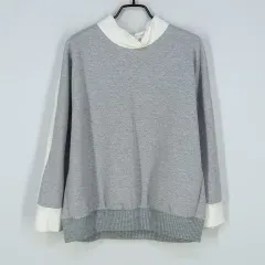 CMキューブ レディース 秋冬 バイカラー 長袖Tシャツ グレーF (HU43342)