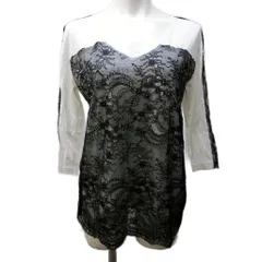 エスカーダ ESCADA SPORT カットソー 切替 レース チュール 7分袖 XS 白黒 ホワイト ブラック 1106