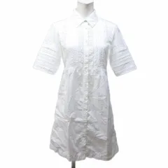 マックス&コー MAX&CO. シャツワンピース レース 刺繍 装飾 ギャザー 半袖 ひざ丈 38 約S 白 ホワイト IBO85 1226