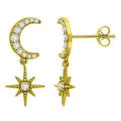 Aleure Precioso レディース アクセサリー ピアス・イヤリング Aleure Precioso Sterling Silver Cubic Zirconia Moon Starburst Drop Earrings Gold Tone ゴールド