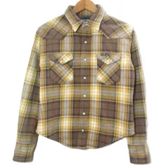 ラングラー WRANGLER 80s ヴィンテージ ウエスタン フランネルシャツ ネルシャツ チェック 長袖 38 M イエロー ブラウン /X