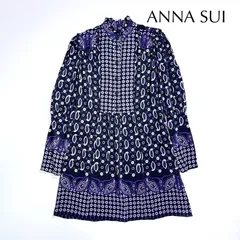 cW98 ANNA SUI シルク100% フリル ペイズリー柄 総柄 絹 薄手 バンドカラー ノーカラー カットソー チュニック丈 アナスイのサムネイル