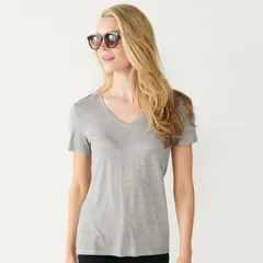 ナインウェスト レディース トップス Tシャツ Vネック プチ Petite Nine West Essential Short Sleeve VNeck Tee Dark Asheather ヘザーのサムネイル