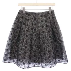 エムズグレイシー M'S GRACY プリーツスカート フレア ひざ丈 花柄 レース 刺繍 38 黒 ブラック /BB