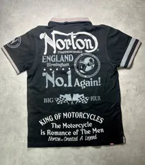 Norton ノートン モーターサイクル ポロシャツ M 黒 刺繍 ビッグロゴ バイク バイカー 22N1900 イングランド 1898 Birmingham 鹿の子 半袖 トップス カジュアル メンズ 【肩幅41cm 身幅45cm】のサムネイル