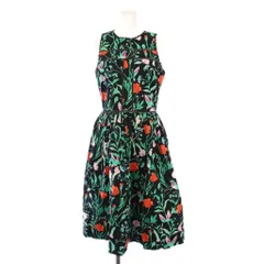 ケイトスペード KATE SPADE フレアワンピース ひざ丈 ノースリーブ クルーネック 花柄 0 黒 ブラック マルチカラー /BB