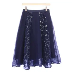 チェスティ Chesty チュールフラワーボーダースカート フレア ミモレ ロング スパンコール 花柄 装飾 1 紺 ネイビー 21C707 タグ付き /BB